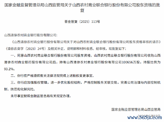 山西农商聚合银行获批收购两家农商行股份